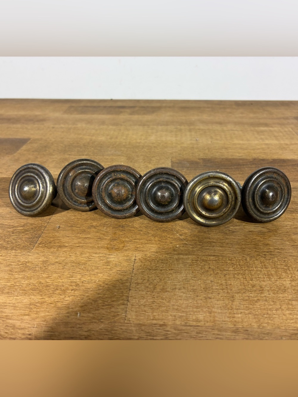 Antique Rustic Metal Bullseye Dresser Knobs 1" Diameter Cottagecore Vintage